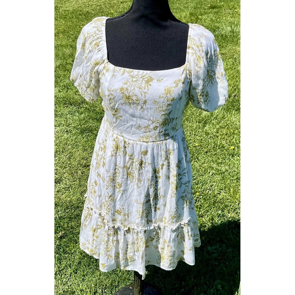 Blu Pepper Floral Puff Sleeve Mini Dress Cottagecore Prairie Medium M White - Picture 7 of 14